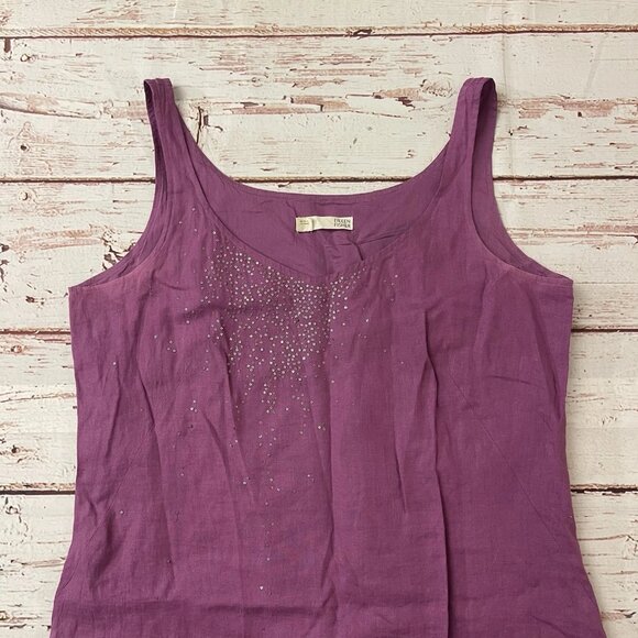 Eileen Fisher Tank Dress Womens 10 Sequins 100% Irish Linen Purple Scoop Neck - Picture 2 of 11